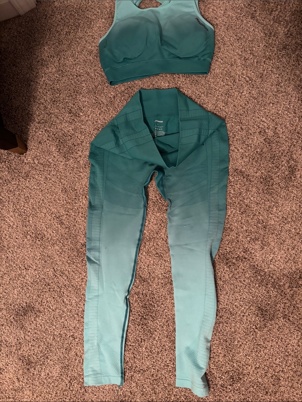 Seamless Teal Sports Bra & Leggings Set - Women